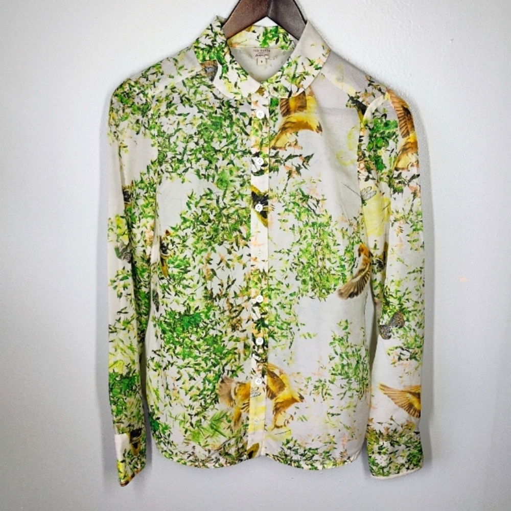 Ted Baker London Butterfly Floral Button Down‎ Shirt Designer Classic Size 0